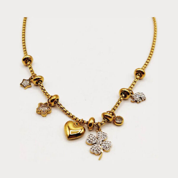 Rounded Chain Necklace Heart Multi Pendants Luxury